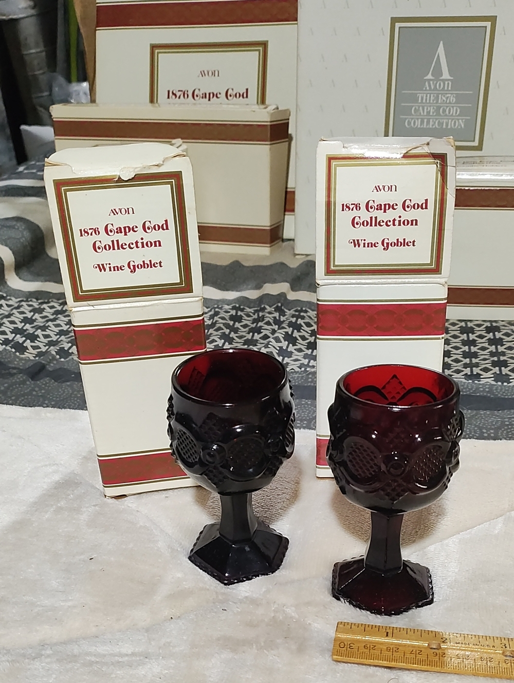 Avon 1876 Cape Cod Collection Deep Ruby Red Wine Goblets (Pair)